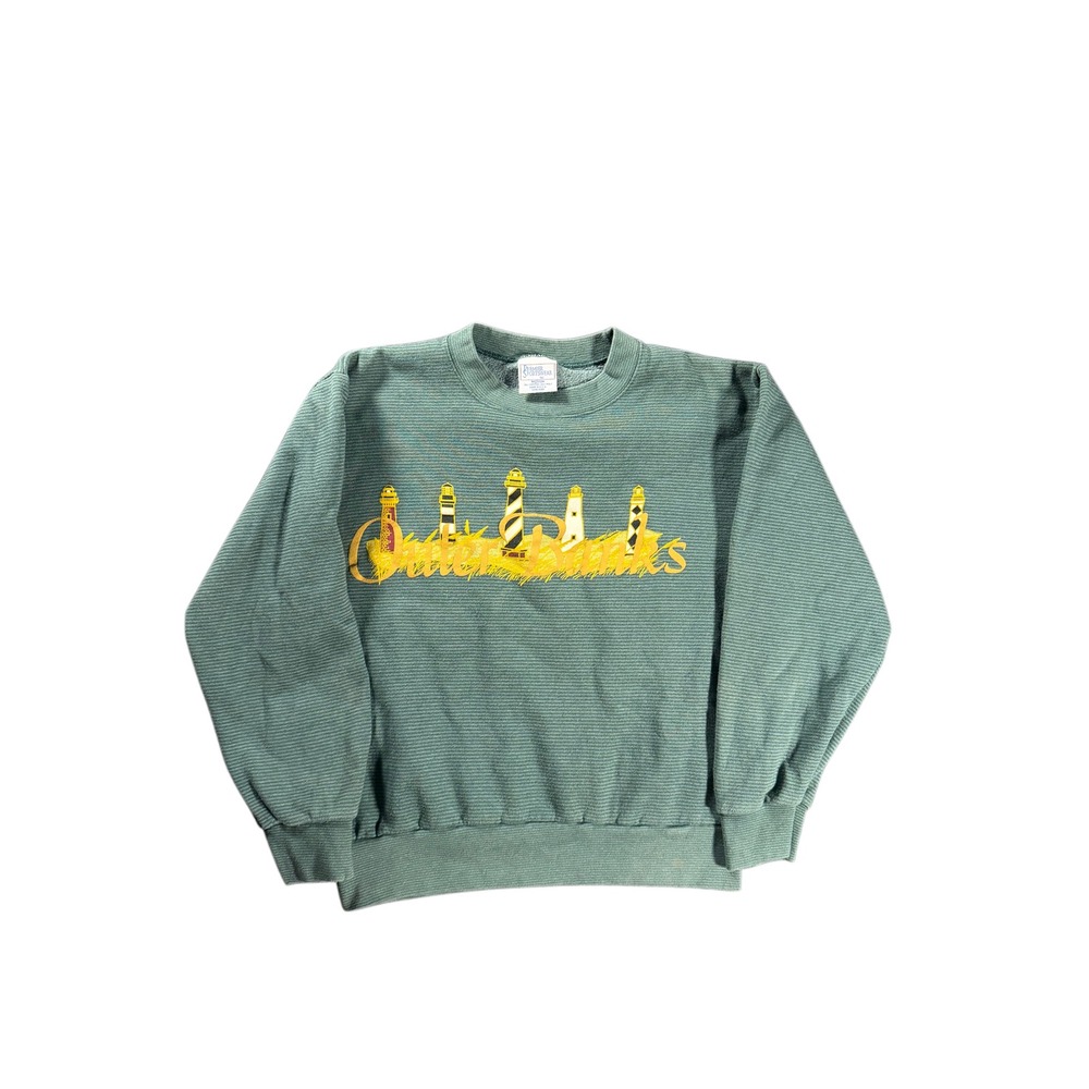 Vintage Premier Sportswear Outer Banks Lighthouse Sweatshirt Teal Ribbed Medium